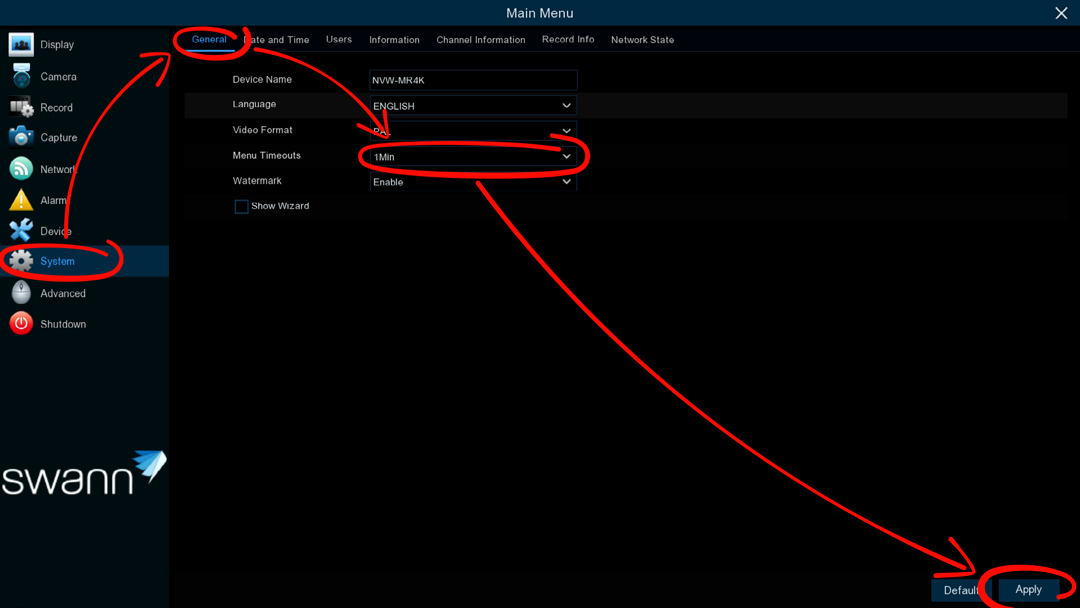 Menu Timeout to prevent the recorder to lock