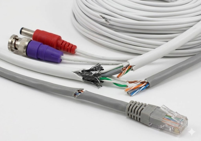 Damaged Ethernet and siamese (BNC+Power) cable