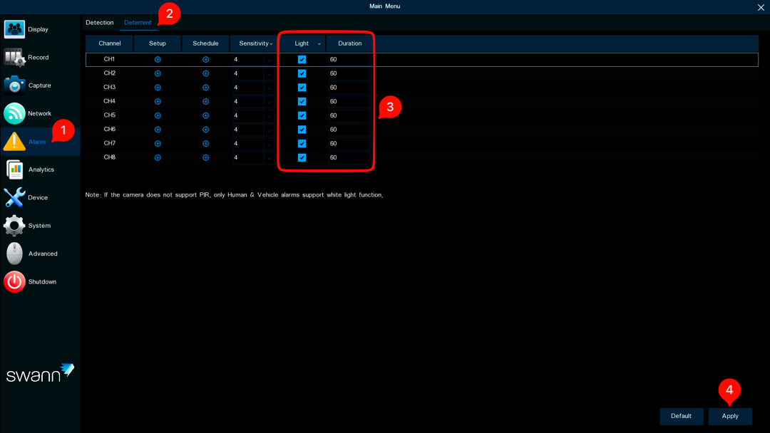 AdvancedX™ Deterrent Settings