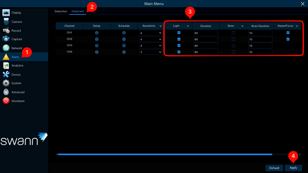 SecureAlert™ Deterrent Settings