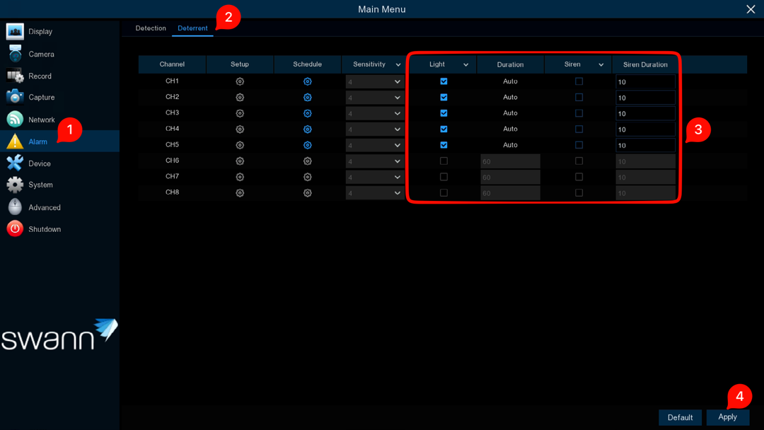 AllSecure Deterrent Settings