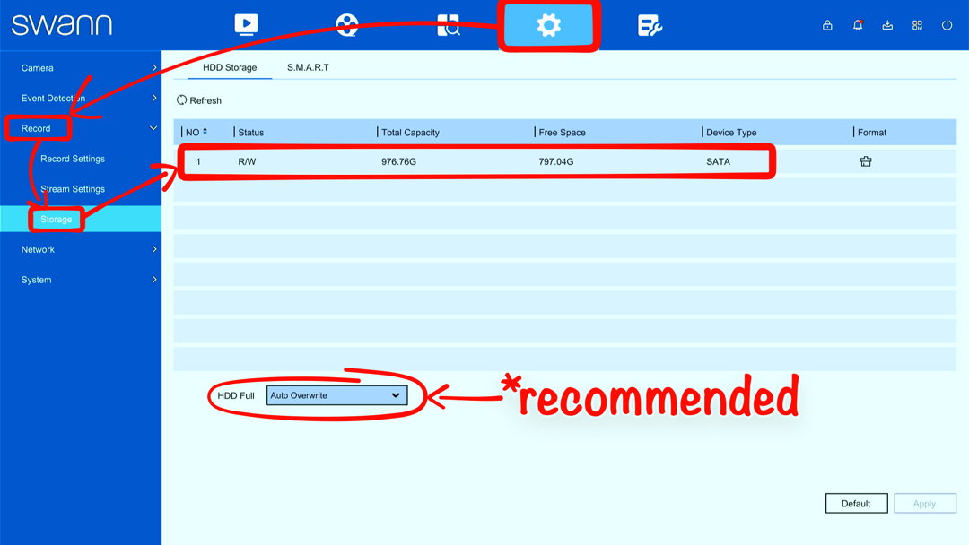 Configuration > Record > Storage