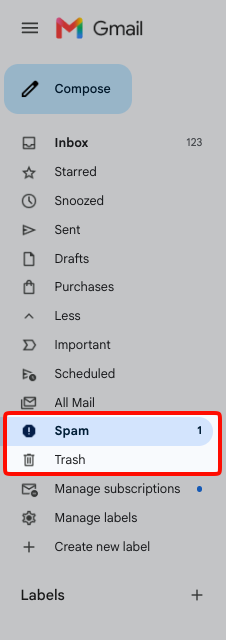 Spam and Trash in Gmail